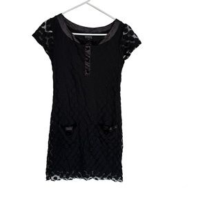 Enfocus Studio Black Polka Dot Mesh Layer Scoop Neck Dress & Front Pockets Sz: 6